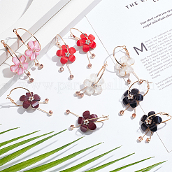 5 Pairs 5 Colors Acrylic Flower Dangle Hoop Earrings with Rhinestone Tassel&nbsp;EJEW-AN0003-70