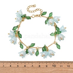 Flower Leaf Shell Pearl & Acrylic Charm Bracelets&nbsp;BJEW-TA00535-02