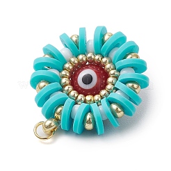 Handmade Polymer Clay and Evil Eye Lampwork and Glass Round Pendants&nbsp;PALLOY-MZ00638-02