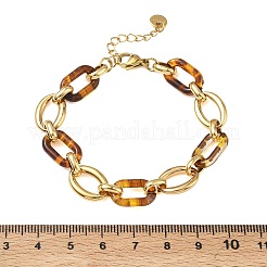 304 Stainless Steel & Resin Oval Link Chain Bracelets for Women&nbsp;BJEW-A169-10G