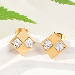 304 Stainless Steel Micro Pave Clear Cubic Zirconia Stud Earrings&nbsp;EJEW-Z089-25G