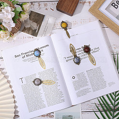 5Pcs Round Natural Rose Quartz & Blue Spot Jasper & Dyed White Jade & Dyed Agate & Opalite Bookmarks&nbsp;AJEW-CA00018