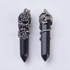 Natural & Dyed & Heated Black Agate Pointed Pendants&nbsp;G-F529-B03