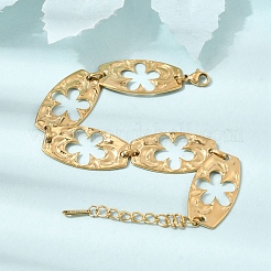 304 Stainless Steel Oval with Hollow Flower Link Chain Bracelets&nbsp;SA-CBAF6AD-08G