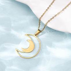 304 Stainless Steel Double Hollow Moon Pendant Cable Chain Necklaces for Men Women&nbsp;NJEW-K308-01E-G