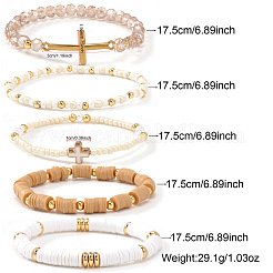 5Pcs 5 Styles Glass & Resin Beads Stretch Bracelet&nbsp;UJ8716-1
