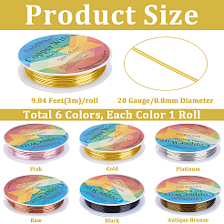 6 Rolls 6 Colors Round Copper Jewelry Wire&nbsp;CWIR-BBC0001-13