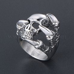 304 Stainless Steel Skull with Claw Finger Ring&nbsp;SKUL-PW0002-031F-P