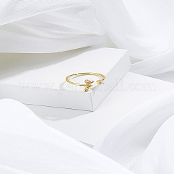 1Pc Letter Brass Rhinestone Open Cuff Rings for Women&nbsp;AJEW-LP0004-47Z-G