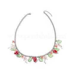 3Pcs 3 Style Strawberry & Cherry & Lemon & Leaf Resin & Glass Pendant Necklaces Set&nbsp;NJEW-TA00069