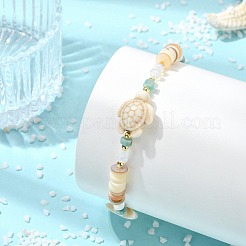 Natural Freshwater Shell & Gemstone & Synthetic Turquoise & Non-magnetic Hematite Beads Stretch Bracelets for Women&nbsp;BJEW-JB13810