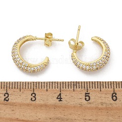 C-Shaped Brass Micro Pave Clear Cubic Zirconia Stud Earrings&nbsp;EJEW-M077-09G