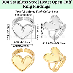 8Pcs 2 Colors 304 Stainless Steel Open Cuff Ring Findings&nbsp;STAS-BBC0010-11C