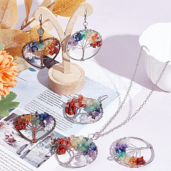 6Pcs 3 Styles 7 Chakra Tree of Life Gemstone Big Pendants&nbsp;G-SC0002-36