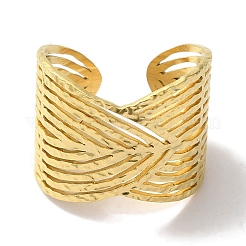 PVD Vacuum Plating 201 Stainless Steel Leaf Open Cuff Rings for Unisex&nbsp;RJEW-C092-27G