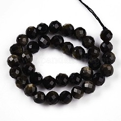 Natural Golden Sheen Obsidian Beads Strands&nbsp;G-S345-6mm-20