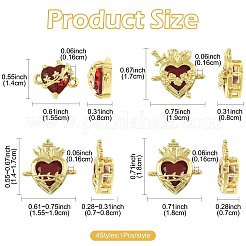 4Pcs 3 Styles Brass Pave Dark Red Glass Scared Heart Connector Charms&nbsp;KK-FS0001-86