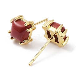 Natural Red Jasper Square Stud Earrings&nbsp;EJEW-B027-14G