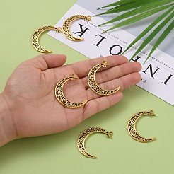 Tibetan Style Alloy Hollow Moon  2-Loop Link Pendants&nbsp;X-TIBEP-5312-AG-LF