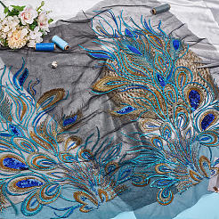 2Pcs 2 Styles Peacock Feather Shape Polyester Embroidery Sew on Flower Appliques&nbsp;PATC-MA0001-35