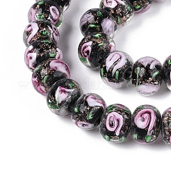 Handmade Lampwork Inner Flower Rondelle Beads Strands&nbsp;LAMP-T022-24A