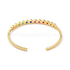 Colorful Cubic Zirconia Flat Round Open Cuff Bangle&nbsp;BJEW-M231-06G