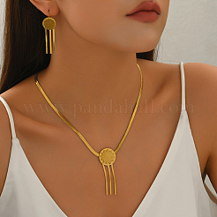 Stainless Steel Flat Round with Flower Earrings & Necklaces Sets for Women&nbsp;AG5466