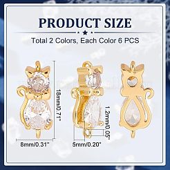 12Pcs 2 Colors Brass Clear Cubic Zirconia Connector Charms&nbsp;FIND-HY0001-24