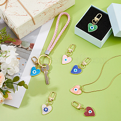 7Pcs 7 Colors Heart with Evil Eye Alloy Enamel Pendant Decorations&nbsp;HJEW-FH0001-74