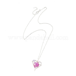 5Pcs 5 Colors Electroplated Natural Quartz Heart Copper Wire Wrapped Pendant Brass Cable Chain Necklaces for Women&nbsp;NJEW-TA00256