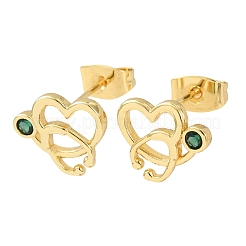 Brass Micro Pave Green Cubic Zirconia Stud Earrings for Women&nbsp;EJEW-K271-05G