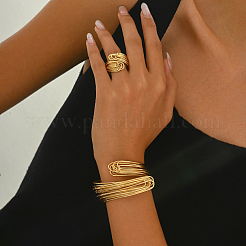 Elegant Brass Multi-layer Cuff Bangles & Rings Sets for Banquets and Parties&nbsp;TV3814