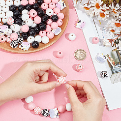 120Pcs 7 Styles Cow Theme Painted Natural Wood Beads&nbsp;WOOD-GO0001-08