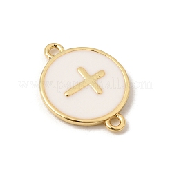Brass Enamel White Flat Round Links&nbsp;KK-H267-110G-02