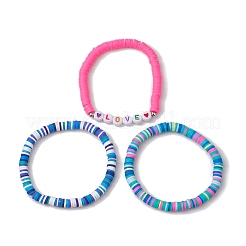 3Pcs 3 Colors Polymer Clay Disc Beaded Stretch Bracelet Sets&nbsp;BJEW-JB10441-02