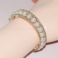 Iron & Alloy & Rhinestone & Plastic Pearl Round Bead Bangles for Women&nbsp;FS-WG589F8-02