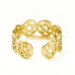 Ion Plating(IP) 304 Stainless Steel Star of David Open Cuff Ring for Women&nbsp;RJEW-C053-01G