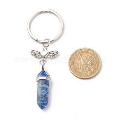 Bullet Natural Mixed Gemstone and Alloy Heart with Wing Keychains&nbsp;KEYC-JKC00361
