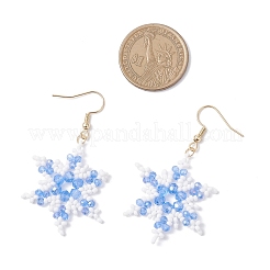 304 Stainless Steel Glass Seed Beads Snowflake Dangle Earrings&nbsp;EJEW-MZ00537-01