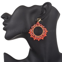 Glass Seed Bead Woven Stud Earrings&nbsp;EJEW-MZ00597-01