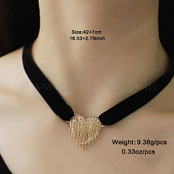 Alloy & Brass Chain Heart Pendant Black Cloth Cord Necklaces for Women&nbsp;FS-WG26071-01