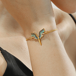 Brass Cubic Zirconia Goddess Wing Link Slider Bracelets for Women&nbsp;FS4700