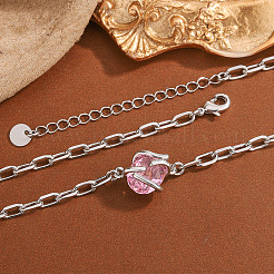 Brass Cubic Zirconia Diamond Pendant 304 Stainless Steel Paperclip Chain Necklaces for Women&nbsp;WG082DA-01