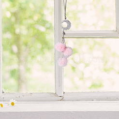 2Pcs 2 Style Rhinestones Heart and Fuzzy Plush Ball Car Hanging Pendant&nbsp;HJEW-DC0001-07