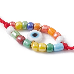 Adjustable Evil Eye Lampwork & Seed Braided Bead Bracelet&nbsp;BJEW-JB09487