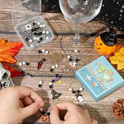 12Pcs Halloween Theme Alloy Enamel & Glass Imitation Jade Beaded Wine Glass Charms&nbsp;AJEW-SC0002-08