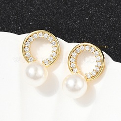 Flat Round Brass Micro Pave Clear Cubic Zirconia Stud Earrings&nbsp;EJEW-H154-02G