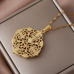 Vintage 304 Stainless Steel Crystal Rhinestone Hollow Flower with Jesus Cross Pendant Necklaces for Women&nbsp;LH2186