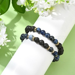 Adjustable Natural Apatite and Natural Lava Rock Stretch Bracelets&nbsp;BJEW-JB14150-03