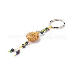 Flat Round Natural Lava Rock Beads Keychain&nbsp;KEYC-O011-08